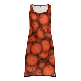 Платье-майка 3D с принтом Баскетбольные мячи в Кировске, 100% полиэстер | полуприлегающий силуэт, широкие бретели, круглый вырез горловины, удлиненный подол сзади. | basketball | баскетбол | мяч | мячик | оранжевый | паттерн | спорт | текстура