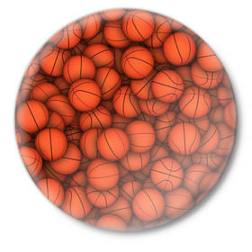 Значок с принтом Баскетбольные мячи в Кировске,  металл | круглая форма, металлическая застежка в виде булавки | basketball | баскетбол | мяч | мячик | оранжевый | паттерн | спорт | текстура