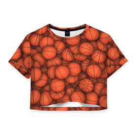 Женская футболка 3D укороченная с принтом Баскетбольные мячи в Кировске, 100% полиэстер | круглая горловина, длина футболки до линии талии, рукава с отворотами | basketball | баскетбол | мяч | мячик | оранжевый | паттерн | спорт | текстура
