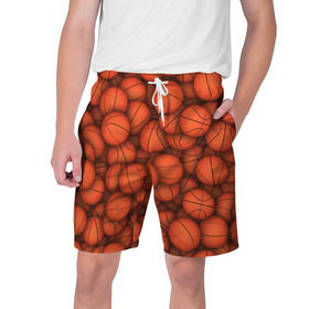 Мужские шорты 3D с принтом Баскетбольные мячи в Кировске,  полиэстер 100% | прямой крой, два кармана без застежек по бокам. Мягкая трикотажная резинка на поясе, внутри которой широкие завязки. Длина чуть выше колен | basketball | баскетбол | мяч | мячик | оранжевый | паттерн | спорт | текстура