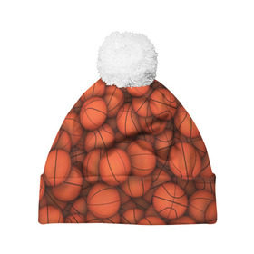 Шапка 3D c помпоном с принтом Баскетбольные мячи в Кировске, 100% полиэстер | универсальный размер, печать по всей поверхности изделия | basketball | баскетбол | мяч | мячик | оранжевый | паттерн | спорт | текстура