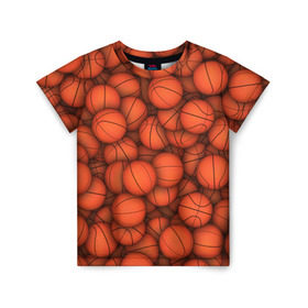 Детская футболка 3D с принтом Баскетбольные мячи в Кировске, 100% гипоаллергенный полиэфир | прямой крой, круглый вырез горловины, длина до линии бедер, чуть спущенное плечо, ткань немного тянется | basketball | баскетбол | мяч | мячик | оранжевый | паттерн | спорт | текстура