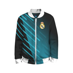 Детский бомбер 3D с принтом Real Madrid Creative uniform в Кировске, 100% полиэстер | застегивается на молнию, по бокам два кармана без застежек, мягкие манжеты, по низу бомбера и на воротнике — эластичная резинка | fc | real madrid | реал мадрид | спорт | спортивные | фк | футбол | футбольный клуб