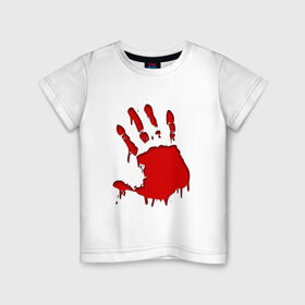 Детская футболка хлопок с принтом Кровавый отпечаток в Кировске, 100% хлопок | круглый вырез горловины, полуприлегающий силуэт, длина до линии бедер | 