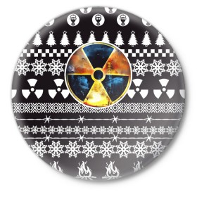 Значок с принтом S.T.A.L.K.E.R Ядерная Зима в Кировске,  металл | круглая форма, металлическая застежка в виде булавки | stalker | зима | новогодние | новый год | радиация | сталкер | чернобыль