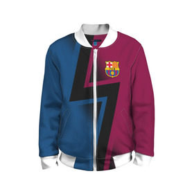 Детский бомбер 3D с принтом FC Barca 2018 Creative uniform в Кировске, 100% полиэстер | застегивается на молнию, по бокам два кармана без застежек, мягкие манжеты, по низу бомбера и на воротнике — эластичная резинка | Тематика изображения на принте: fc | fc barcelona | fcb | барселона | спорт | спортивные | фк | футбол | футбольный клуб