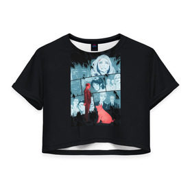 Женская футболка 3D укороченная с принтом Чёрное зеркало в Кировске, 100% полиэстер | круглая горловина, длина футболки до линии талии, рукава с отворотами | Тематика изображения на принте: black mirror