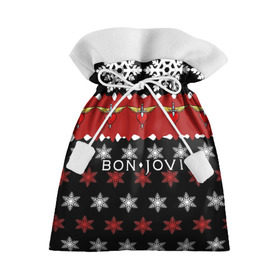 Подарочный 3D мешок с принтом Праздничный Bon Jovi в Кировске, 100% полиэстер | Размер: 29*39 см | Тематика изображения на принте: bon | jovi | бон | группа | джови | новогодний | новый год | праздник | рождество | рок | снежинки
