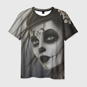 Мужская футболка 3D с принтом Skull в Кировске, 100% полиэфир | прямой крой, круглый вырез горловины, длина до линии бедер | halloween | skull | sugar skull | мексика | хэллоуин | череп