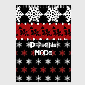 Скетчбук с принтом Праздничный Depeche Mode в Кировске, 100% бумага
 | 48 листов, плотность листов — 100 г/м2, плотность картонной обложки — 250 г/м2. Листы скреплены сверху удобной пружинной спиралью | Тематика изображения на принте: depeche mode | вестник моды | депеш мод | дэйв гаан | мартин гор | новогодний | новый год | рождество | роза | снежинки | энди флетчер