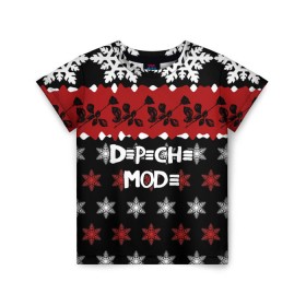 Детская футболка 3D с принтом Праздничный Depeche Mode в Кировске, 100% гипоаллергенный полиэфир | прямой крой, круглый вырез горловины, длина до линии бедер, чуть спущенное плечо, ткань немного тянется | depeche mode | вестник моды | депеш мод | дэйв гаан | мартин гор | новогодний | новый год | рождество | роза | снежинки | энди флетчер