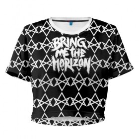 Женская футболка 3D укороченная с принтом Bring Me the Horizon в Кировске, 100% полиэстер | круглая горловина, длина футболки до линии талии, рукава с отворотами | bmth | bring me the horizon | альтернативный метал | альтернативный рок | бмтх | бмтш | группа | достань для меня горизонт | дэткор | метал | рок | электроник рок