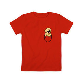 Детская футболка хлопок с принтом Собачка в кармане в Кировске, 100% хлопок | круглый вырез горловины, полуприлегающий силуэт, длина до линии бедер | год собаки | новый год | собака
