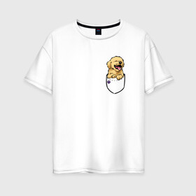 Женская футболка хлопок Oversize с принтом Собачка в кармане в Кировске, 100% хлопок | свободный крой, круглый ворот, спущенный рукав, длина до линии бедер
 | год собаки | новый год | собака