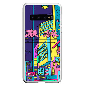 Чехол для Samsung Galaxy S10 с принтом Токио в Кировске, Силикон | Область печати: задняя сторона чехла, без боковых панелей | Тематика изображения на принте: азия | буквы | вывески | иероглифы | кислота | мегаполис | неон | неонуар | флуо | япония | яркий