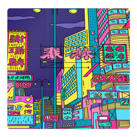 Магнитный плакат 3Х3 с принтом Токио в Кировске, Полимерный материал с магнитным слоем | 9 деталей размером 9*9 см | азия | буквы | вывески | иероглифы | кислота | мегаполис | неон | неонуар | флуо | япония | яркий