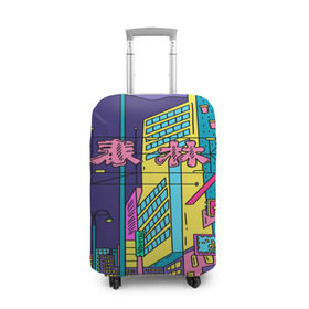 Чехол для чемодана 3D с принтом Токио в Кировске, 86% полиэфир, 14% спандекс | двустороннее нанесение принта, прорези для ручек и колес | Тематика изображения на принте: азия | буквы | вывески | иероглифы | кислота | мегаполис | неон | неонуар | флуо | япония | яркий