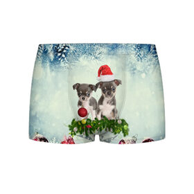 Мужские трусы 3D с принтом Милые собачки в Кировске, 50% хлопок, 50% полиэстер | классическая посадка, на поясе мягкая тканевая резинка | christmas | new year | год собаки | елка | елочки | новогодний | новый год | рождество | снег | снежинки | собака