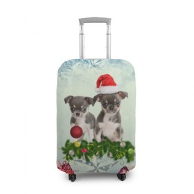 Чехол для чемодана 3D с принтом Милые собачки в Кировске, 86% полиэфир, 14% спандекс | двустороннее нанесение принта, прорези для ручек и колес | christmas | new year | год собаки | елка | елочки | новогодний | новый год | рождество | снег | снежинки | собака