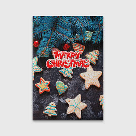 Обложка для паспорта матовая кожа с принтом Merry Christmas в Кировске, натуральная матовая кожа | размер 19,3 х 13,7 см; прозрачные пластиковые крепления | Тематика изображения на принте: 