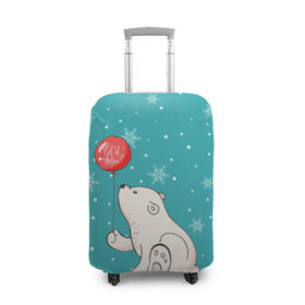 Чехол для чемодана 3D с принтом Мишка и шарик в Кировске, 86% полиэфир, 14% спандекс | двустороннее нанесение принта, прорези для ручек и колес | зима | медведь | новый год | подарок | рождество