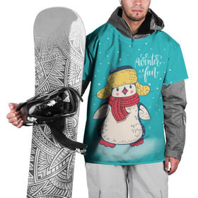 Накидка на куртку 3D с принтом Пингвин в шарфе в Кировске, 100% полиэстер |  | Тематика изображения на принте: зима | новый год | пингвин | подарок | рождество