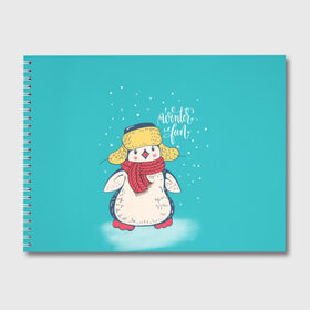 Альбом для рисования с принтом Пингвин в шарфе в Кировске, 100% бумага
 | матовая бумага, плотность 200 мг. | зима | новый год | пингвин | подарок | рождество