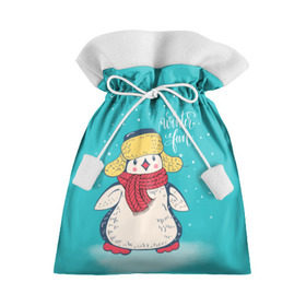 Подарочный 3D мешок с принтом Пингвин в шарфе в Кировске, 100% полиэстер | Размер: 29*39 см | зима | новый год | пингвин | подарок | рождество