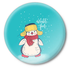 Значок с принтом Пингвин в шарфе в Кировске,  металл | круглая форма, металлическая застежка в виде булавки | зима | новый год | пингвин | подарок | рождество