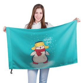 Флаг 3D с принтом Пингвин в шарфе в Кировске, 100% полиэстер | плотность ткани — 95 г/м2, размер — 67 х 109 см. Принт наносится с одной стороны | зима | новый год | пингвин | подарок | рождество