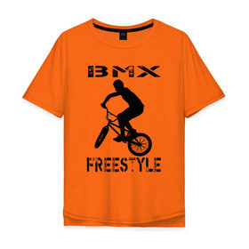 Мужская футболка хлопок Oversize с принтом BMX FreeStyle в Кировске, 100% хлопок | свободный крой, круглый ворот, “спинка” длиннее передней части | Тематика изображения на принте: bmx | freestyle | велик | велосипед | трюки | экстрим