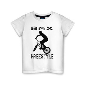 Детская футболка хлопок с принтом BMX FreeStyle в Кировске, 100% хлопок | круглый вырез горловины, полуприлегающий силуэт, длина до линии бедер | Тематика изображения на принте: bmx | freestyle | велик | велосипед | трюки | экстрим