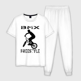 Мужская пижама хлопок с принтом BMX FreeStyle в Кировске, 100% хлопок | брюки и футболка прямого кроя, без карманов, на брюках мягкая резинка на поясе и по низу штанин
 | bmx | freestyle | велик | велосипед | трюки | экстрим