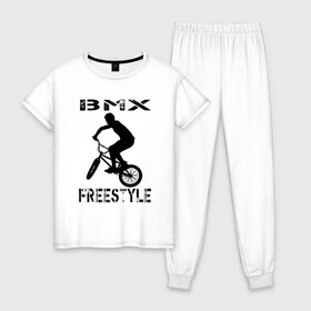Женская пижама хлопок с принтом BMX FreeStyle в Кировске, 100% хлопок | брюки и футболка прямого кроя, без карманов, на брюках мягкая резинка на поясе и по низу штанин | bmx | freestyle | велик | велосипед | трюки | экстрим