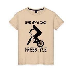 Женская футболка хлопок с принтом BMX FreeStyle в Кировске, 100% хлопок | прямой крой, круглый вырез горловины, длина до линии бедер, слегка спущенное плечо | bmx | freestyle | велик | велосипед | трюки | экстрим