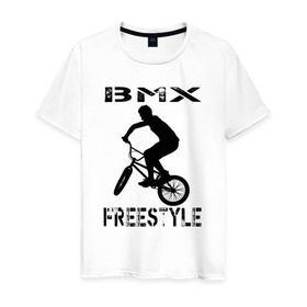 Мужская футболка хлопок с принтом BMX FreeStyle в Кировске, 100% хлопок | прямой крой, круглый вырез горловины, длина до линии бедер, слегка спущенное плечо. | bmx | freestyle | велик | велосипед | трюки | экстрим