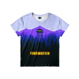 Детская футболка 3D с принтом Firewatch в Кировске, 100% гипоаллергенный полиэфир | прямой крой, круглый вырез горловины, длина до линии бедер, чуть спущенное плечо, ткань немного тянется | вышка | закат | лес | пейзаж