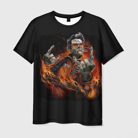 Мужская футболка 3D с принтом Адский гитарист в Кировске, 100% полиэфир | прямой крой, круглый вырез горловины, длина до линии бедер | Тематика изображения на принте: гитара | гитарист | музыка | музыкант