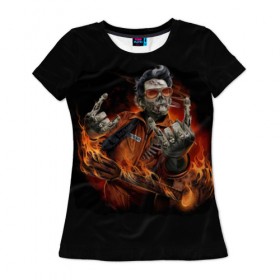 Женская футболка 3D с принтом Адский гитарист в Кировске, 100% полиэфир ( синтетическое хлопкоподобное полотно) | прямой крой, круглый вырез горловины, длина до линии бедер | гитара | гитарист | музыка | музыкант