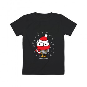 Детская футболка хлопок с принтом Сова в шапке в Кировске, 100% хлопок | круглый вырез горловины, полуприлегающий силуэт, длина до линии бедер | зима | новый год | подарок | рождество | сова