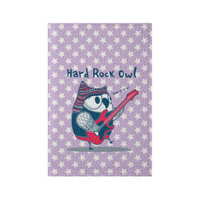 Обложка для паспорта матовая кожа с принтом Hard rock owl в Кировске, натуральная матовая кожа | размер 19,3 х 13,7 см; прозрачные пластиковые крепления | Тематика изображения на принте: гитара | гитарист | музыка | музыкант