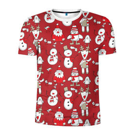 Мужская футболка 3D спортивная с принтом Новый год в Кировске, 100% полиэстер с улучшенными характеристиками | приталенный силуэт, круглая горловина, широкие плечи, сужается к линии бедра | дед мороз | новогодний олень | новый год | олень | пингвин | подарок на новый год | снеговик