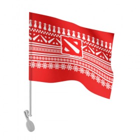 Флаг для автомобиля с принтом Свитер DOTA 2 в Кировске, 100% полиэстер | Размер: 30*21 см | dota | dota 2 | logo | rpg | дота | игры | лого | логотип | новый год