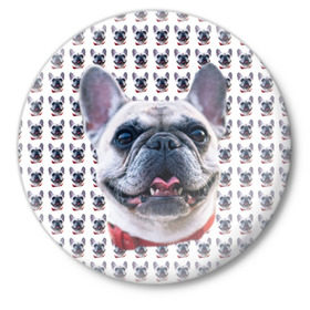 Значок с принтом Французский бульдог в Кировске,  металл | круглая форма, металлическая застежка в виде булавки | бульдог | бульдожка | пес | песик | собака | французский бульдог