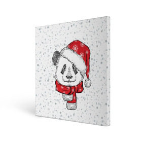 Холст квадратный с принтом Панда Санта в Кировске, 100% ПВХ |  | дед мороз | зима | медведь | праздник | рождество | санта клаус | снег | шапка | шарф