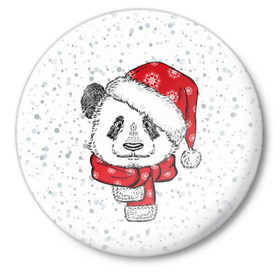 Значок с принтом Панда Санта в Кировске,  металл | круглая форма, металлическая застежка в виде булавки | дед мороз | зима | медведь | праздник | рождество | санта клаус | снег | шапка | шарф