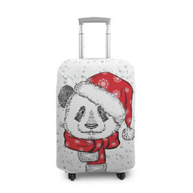 Чехол для чемодана 3D с принтом Панда Санта в Кировске, 86% полиэфир, 14% спандекс | двустороннее нанесение принта, прорези для ручек и колес | дед мороз | зима | медведь | праздник | рождество | санта клаус | снег | шапка | шарф