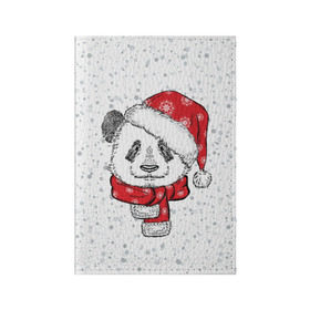 Обложка для паспорта матовая кожа с принтом Панда Санта в Кировске, натуральная матовая кожа | размер 19,3 х 13,7 см; прозрачные пластиковые крепления | дед мороз | зима | медведь | праздник | рождество | санта клаус | снег | шапка | шарф