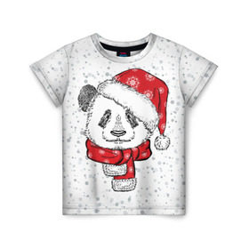 Детская футболка 3D с принтом Панда Санта в Кировске, 100% гипоаллергенный полиэфир | прямой крой, круглый вырез горловины, длина до линии бедер, чуть спущенное плечо, ткань немного тянется | дед мороз | зима | медведь | праздник | рождество | санта клаус | снег | шапка | шарф