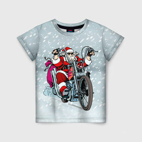 Детская футболка 3D с принтом Санта Клаус байкер в Кировске, 100% гипоаллергенный полиэфир | прямой крой, круглый вырез горловины, длина до линии бедер, чуть спущенное плечо, ткань немного тянется | байк | дед мороз | зима | мотоцикл | рождество | снег